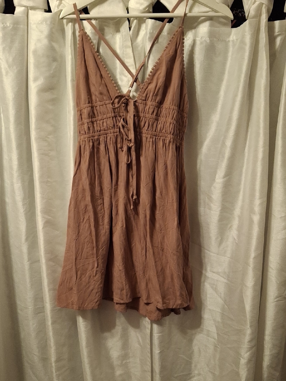 Wild Fable Mauve Tie-Front Smocked Mini Dress